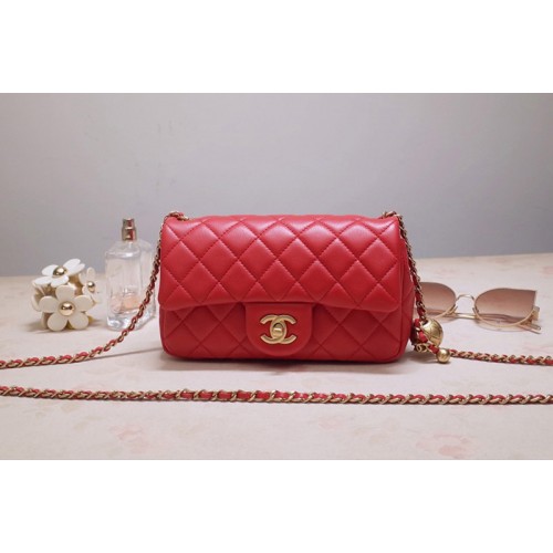 Chanel AS1787 Flap Bag in Red Lambskin & Gold-Tone Meta