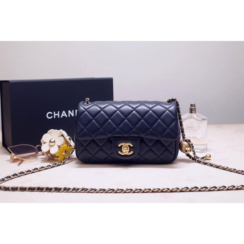 Chanel AS1787 Flap Bag in Navy Blue Lambskin & Gold-Tone Meta