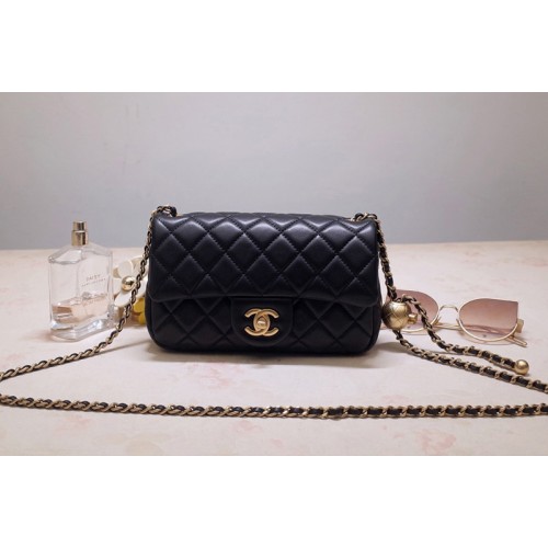 Chanel AS1787 Flap Bag in Black Lambskin & Gold-Tone Meta