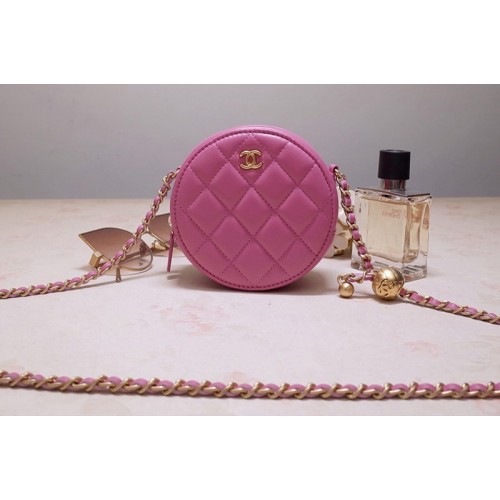 Chanel AS1898 Small Round Bag in Pink Shiny Lambskin