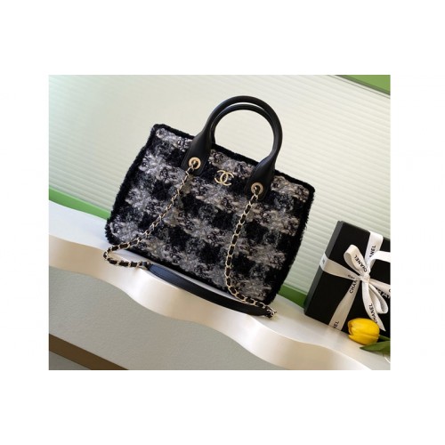 Chanel AS5688 Small Shopping Bag in Black & Gray Tweed