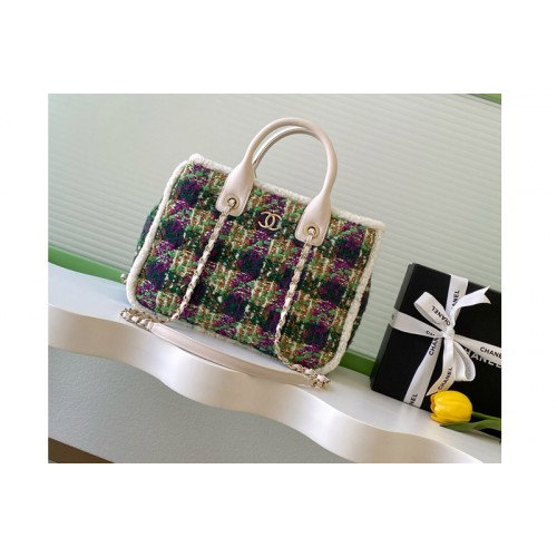 Chanel AS5688 Small Shopping Bag in Green/Purple Tweed