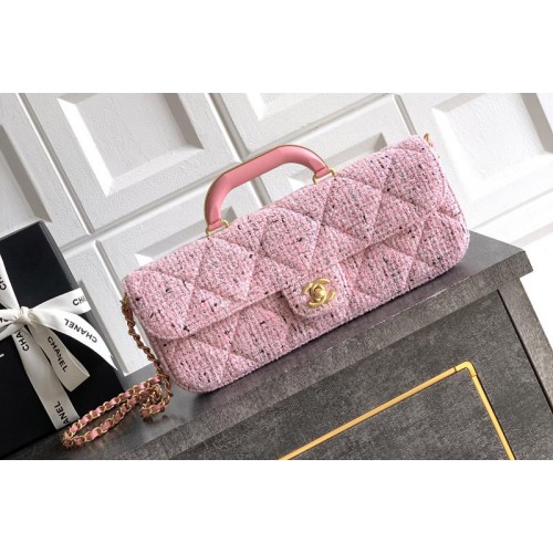 Chanel AS5807 Large Flap Bag With Top Handle In Pink Tweed