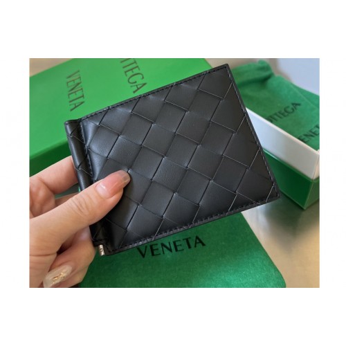 Bottega Veneta Intrecciato Bill Clip Wallet in Black Orange Leather