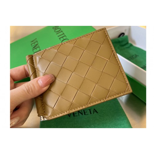 Bottega Veneta Intrecciato Bill Clip Wallet in Brown Leather
