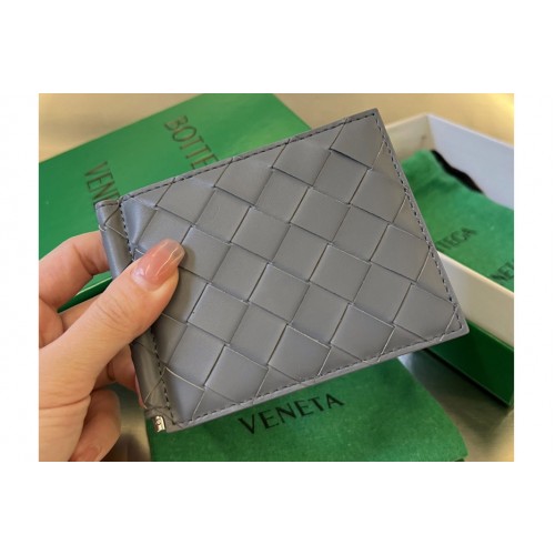 Bottega Veneta Intrecciato Bill Clip Wallet in Grey Leather
