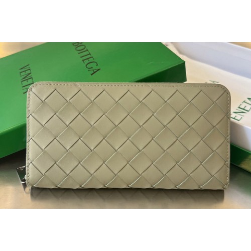 Bottega Veneta Intrecciato Zip Around Wallet in Travertine Leather