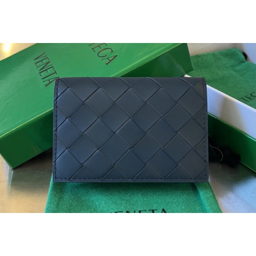 Bottega Veneta Intrecciato Business Card Case in Navy Blue Leather