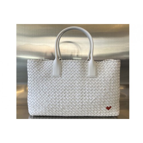 Bottega Veneta Large Cabat Bag in White Intreccio leather