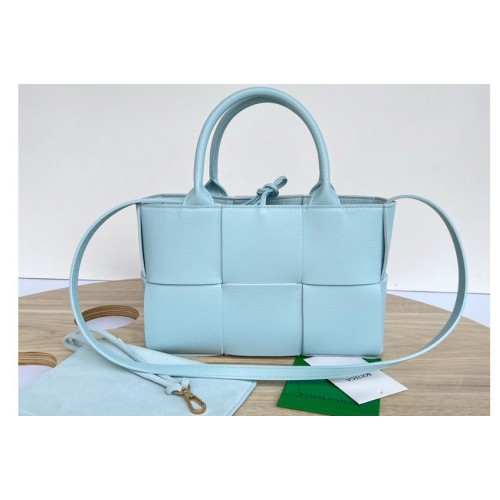 Bottega Veneta Mini Arco Tote Bag in Pale Blue intreccio grained leather