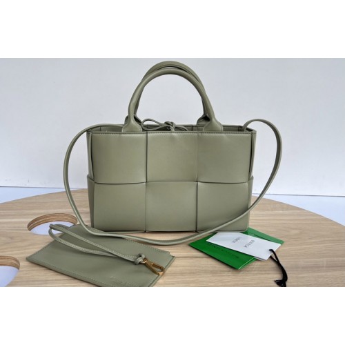 Bottega Veneta Mini Arco Tote Bag in Green intreccio grained leather