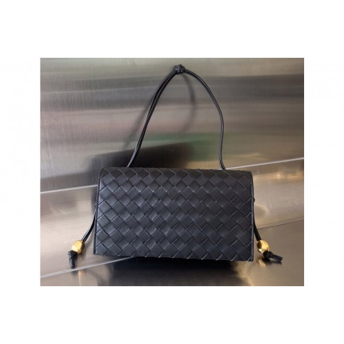 Bottega Veneta Trio Pouch On Strap Bag in Black Leather