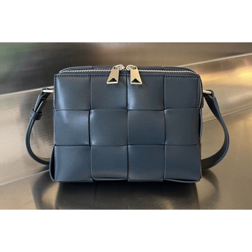 Bottega Veneta Cassette Camera Bag In Navy Blue Leather