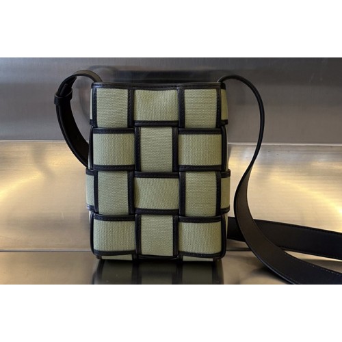 Bottega Veneta Mini Cassette Cross-Body Bag in Crocodile Black Canvas