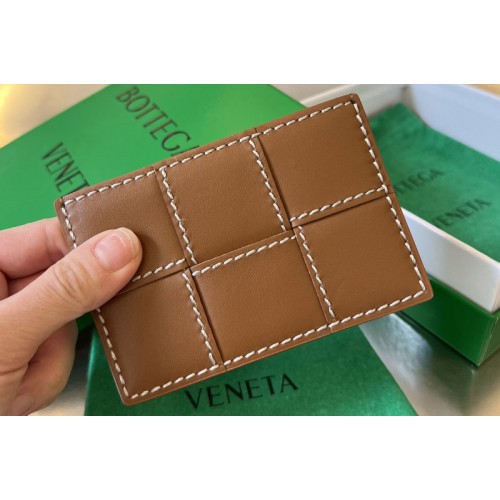 Bottega Veneta Cassette Credit Card Case in Wood-Natural Leather