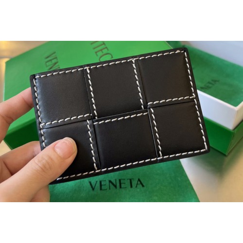 Bottega Veneta Cassette Credit Card Case in Black-Natural Leather