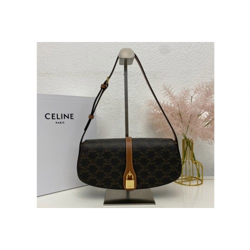 Celine 10I592 CLUTCH ON STRAP TABOU bag IN Brown TRIOMPHE CANVAS AND Tan CALFSKIN