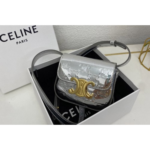 Celine 10I512 MINI TRIOMPHE bag IN Silver CALFSKIN Leather