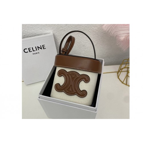 Celine SMALL BOX CUIR TRIOMPHE bag IN Canvas and Tan SMOOTH CALFSKIN