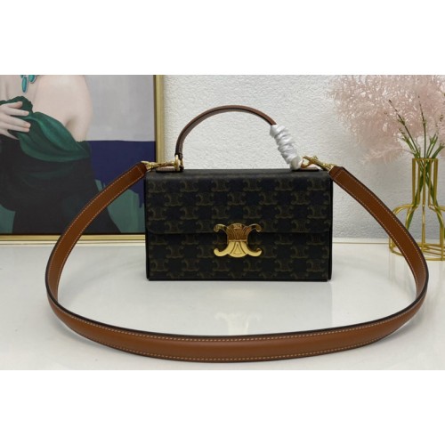 Celine BOX TRIOMPHE Bag IN TRIOMPHE CANVAS AND TAN CALFSKIN