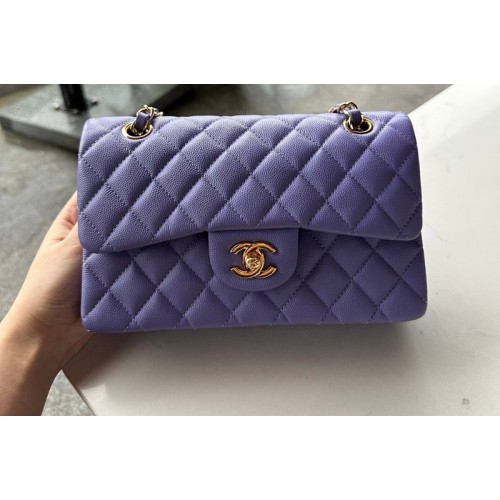 Chanel A01113 Small Classic Handbag in Purple Grained Calfskin