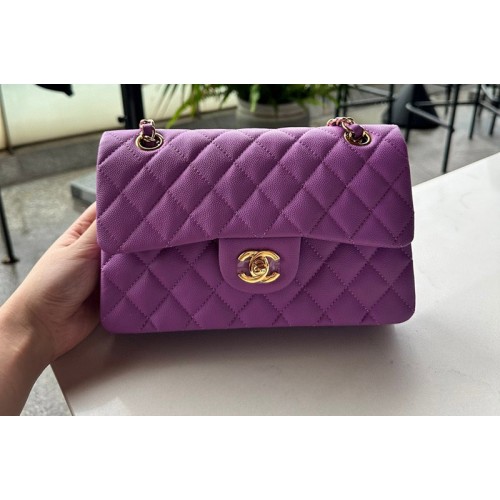 Chanel A01113 Small Classic Handbag in Purple Grained Calfskin