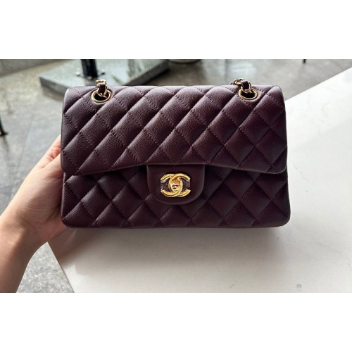 Chanel A01113 Small Classic Handbag in Burgundy Grained Calfskin