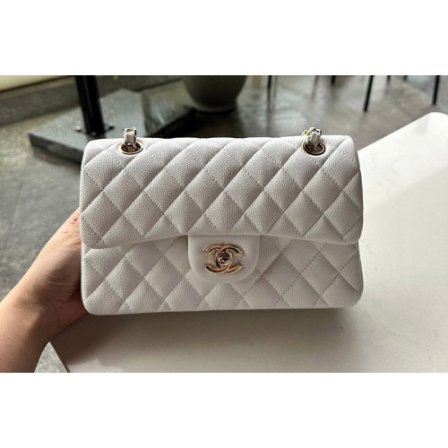 Chanel A01113 Small Classic Handbag in White Grained Calfskin