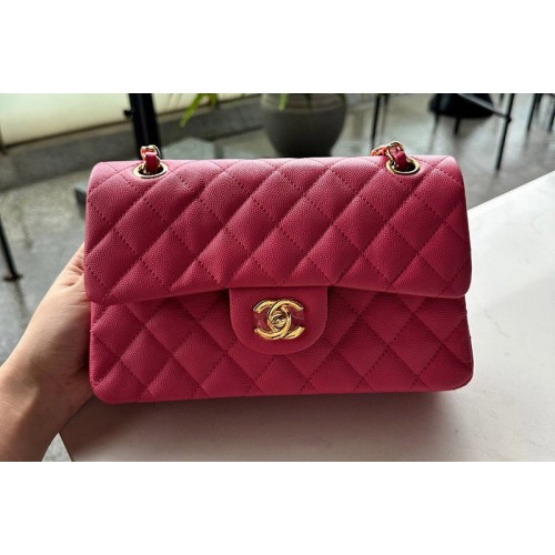 Chanel A01113 Small Classic Handbag in Red Grained Calfskin