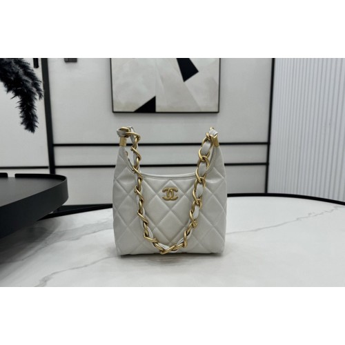 Chanel AS4922 Small Hobo Bag in White Shiny Lambskin