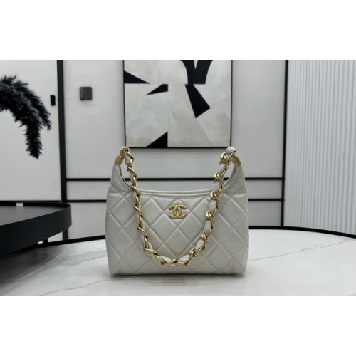 Chanel AS4912 Hobo Bag in White Shiny Lambskin