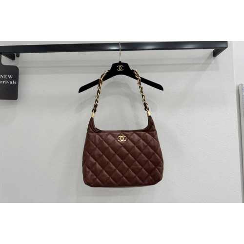 Chanel Large Hobo Bag in Burgundy Shiny Lambskin