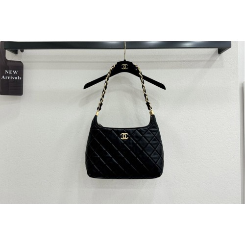 Chanel Large Hobo Bag in Black Shiny Lambskin