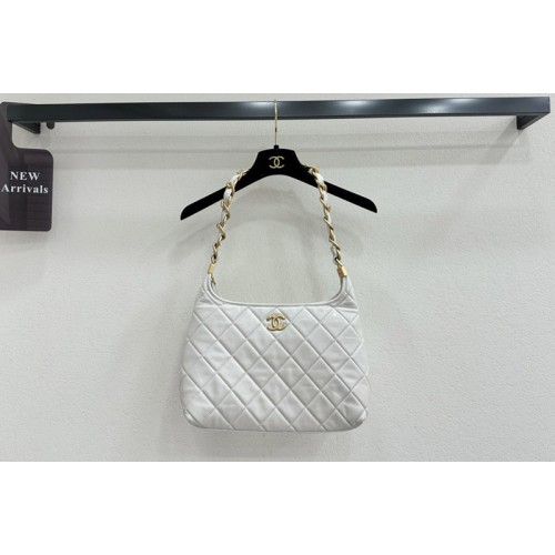 Chanel Large Hobo Bag in White Shiny Lambskin