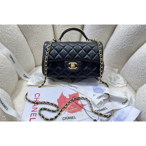 Chanel AS2431 Mini Classic Handbag with Top Handle in Black Lambskin