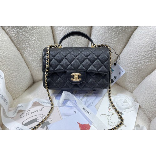 Chanel AS2431 Mini Classic Handbag with Top Handle in Black Calfskin
