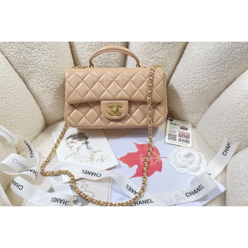 Chanel AS2431 Mini Classic Handbag with Top Handle in Pink Lambskin