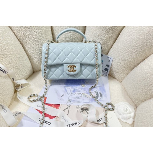 Chanel AS2431 Mini Classic Handbag with Top Handle in Sky Blue Lambskin