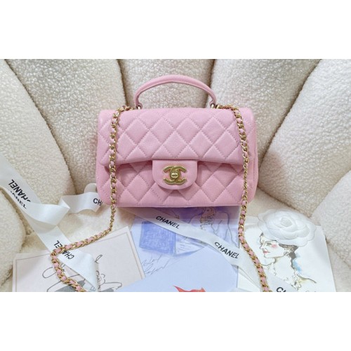 Chanel AS2431 Mini Classic Handbag with Top Handle in Pink Lambskin