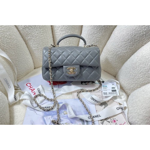 Chanel AS2431 Mini Classic Handbag with Top Handle in Dark Gray Lambskin