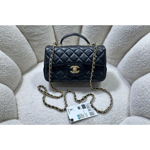 Chanel AS2431 Mini Classic Handbag with Top Handle in Black Lambskin