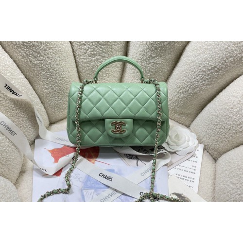 Chanel AS2431 Mini Classic Handbag with Top Handle in Green Lambskin