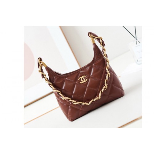 Chanel AS4922 Small Hobo Bag in Brown Shiny Lambskin