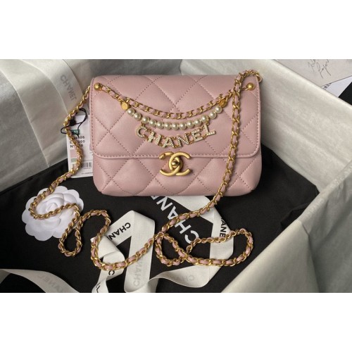 Chanel AS4986 Mini Flap Bag in Pink Shiny Lambskin