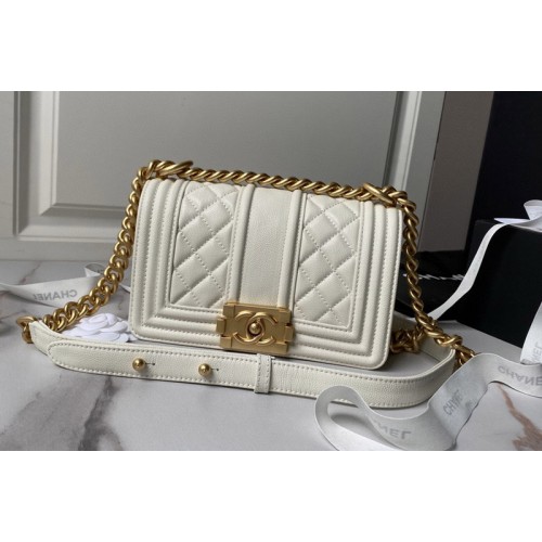 Chanel A67085 Small Boy Chanel Handbag in White Shiny Lambskin