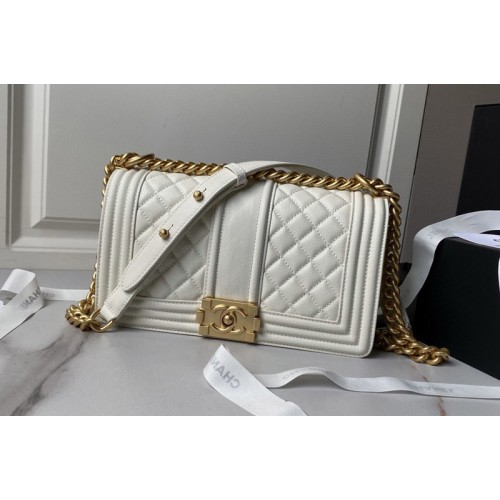 Chanel A67086 Boy Chanel Handbag in White Shiny Lambskin