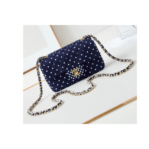 Chanel A69900 Mini Classic Handbag in Blue Printed Fabric