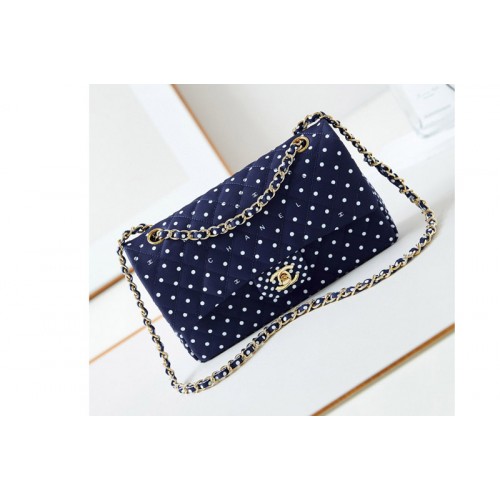 Chanel A01112 Classic 11.12 Handbag in Blue Printed Fabric
