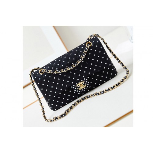 Chanel A01112 Classic 11.12 Handbag in Black Printed Fabric