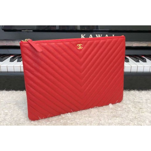 Chanel Pouch Clutch 33cm/28cm Grained Calfskin Leather Red